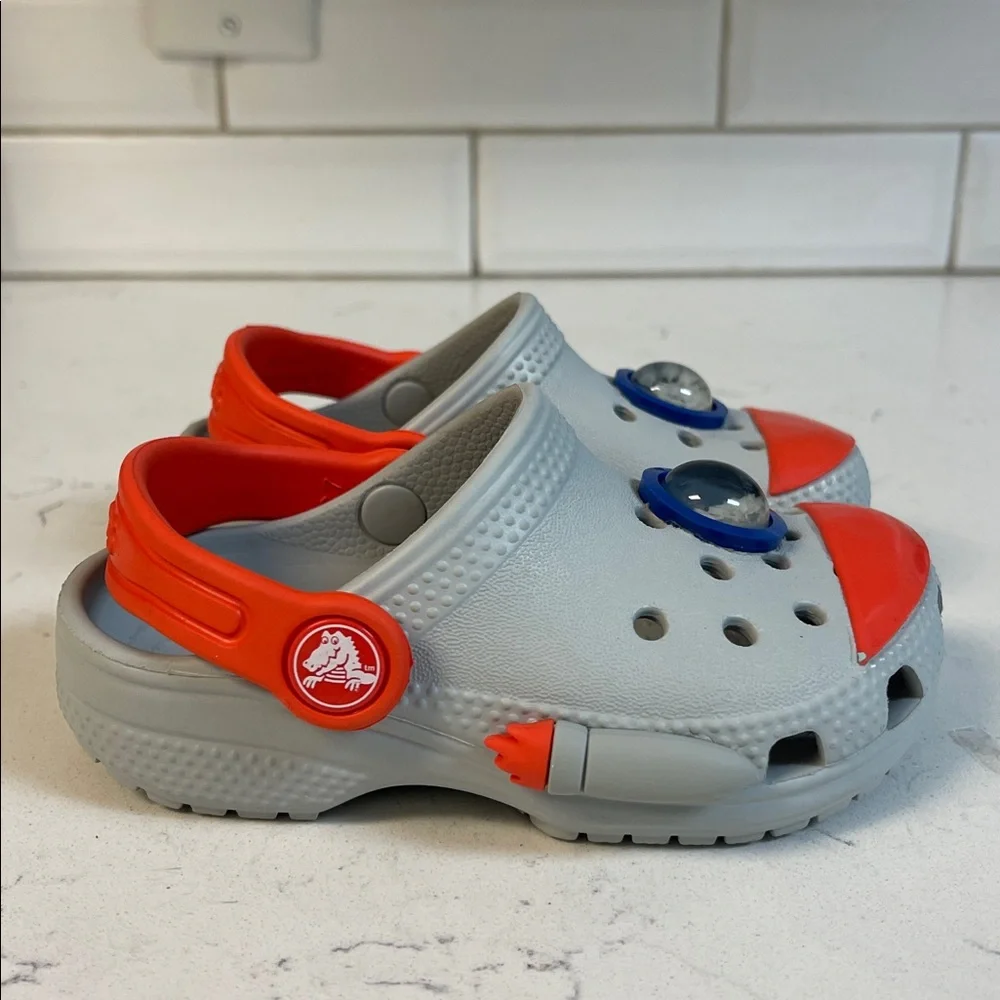 Crocs Classic Rocket Ship Clog  210359 - Toddler - Gray / Mirage Orange Size 7